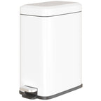 5L Rectangular Compact Bin Steel Body Removable Bucket Quiet-Close Lid w/ Pedal Lid Rubbish Trash Can Home Office Bedroom Bathroom Living Room Garbage Tidy Clean White