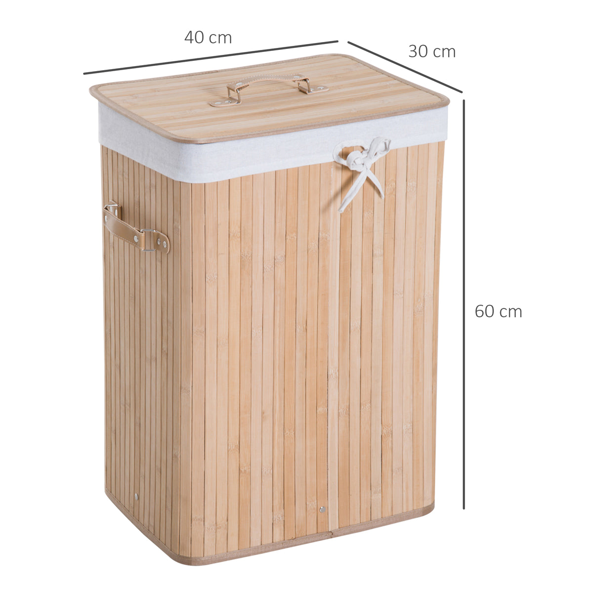 70L Collapsible Bamboo Laundry Hamper Organizer Clothes Washing Basket Bin Storage Box w/ Lid Removable Lining 40x30x60cm