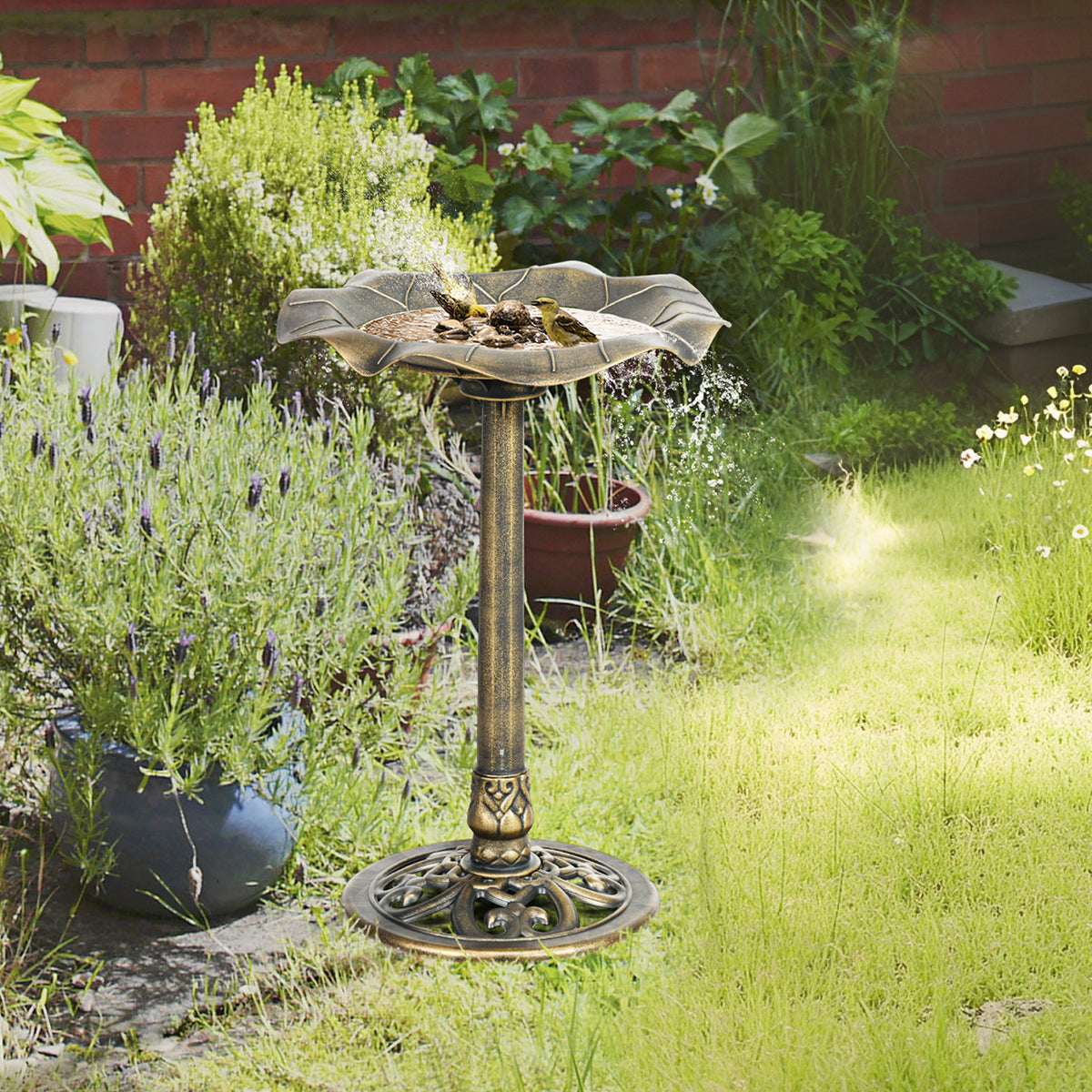 71cm Bird Bath for Garden, Standing Pedestal Birdbath with Lotus Leaf Basin, Vintage Decorative Bird Bath Bowl for Outdoor, Bronze Tone