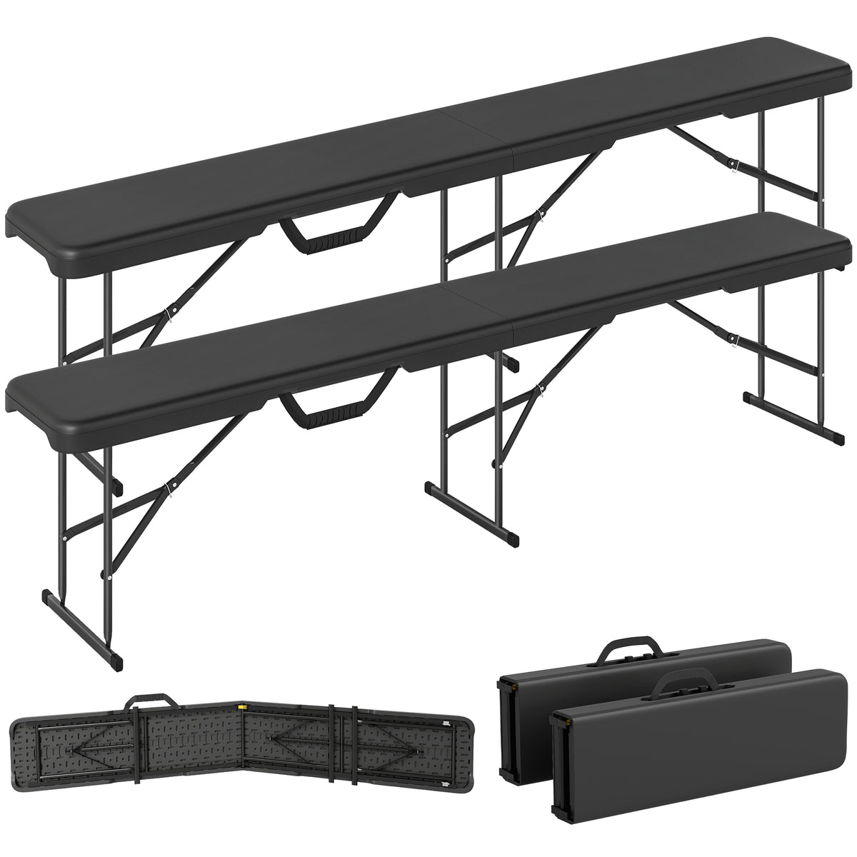 Campingbank, Kunststoff-Outdoor-Bank, 240 kg Belastbarkeit, Schwarz