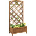 Garden Planter with Trellis, Wooden Raised Bed for Garden with Lattice Trellis for Vegetables, Herbs and Flowers, Brown