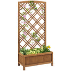 Garden Planter with Trellis, Wooden Raised Bed for Garden with Lattice Trellis for Vegetables, Herbs and Flowers, Brown