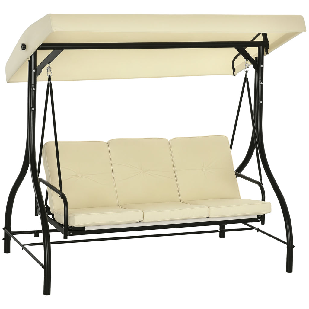 Schaukelbank, Hollywoodschaukel mit Sonnenschutz, Gartenschaukel, Verandaschaukel, 3 Sitze, Schaukelbett
