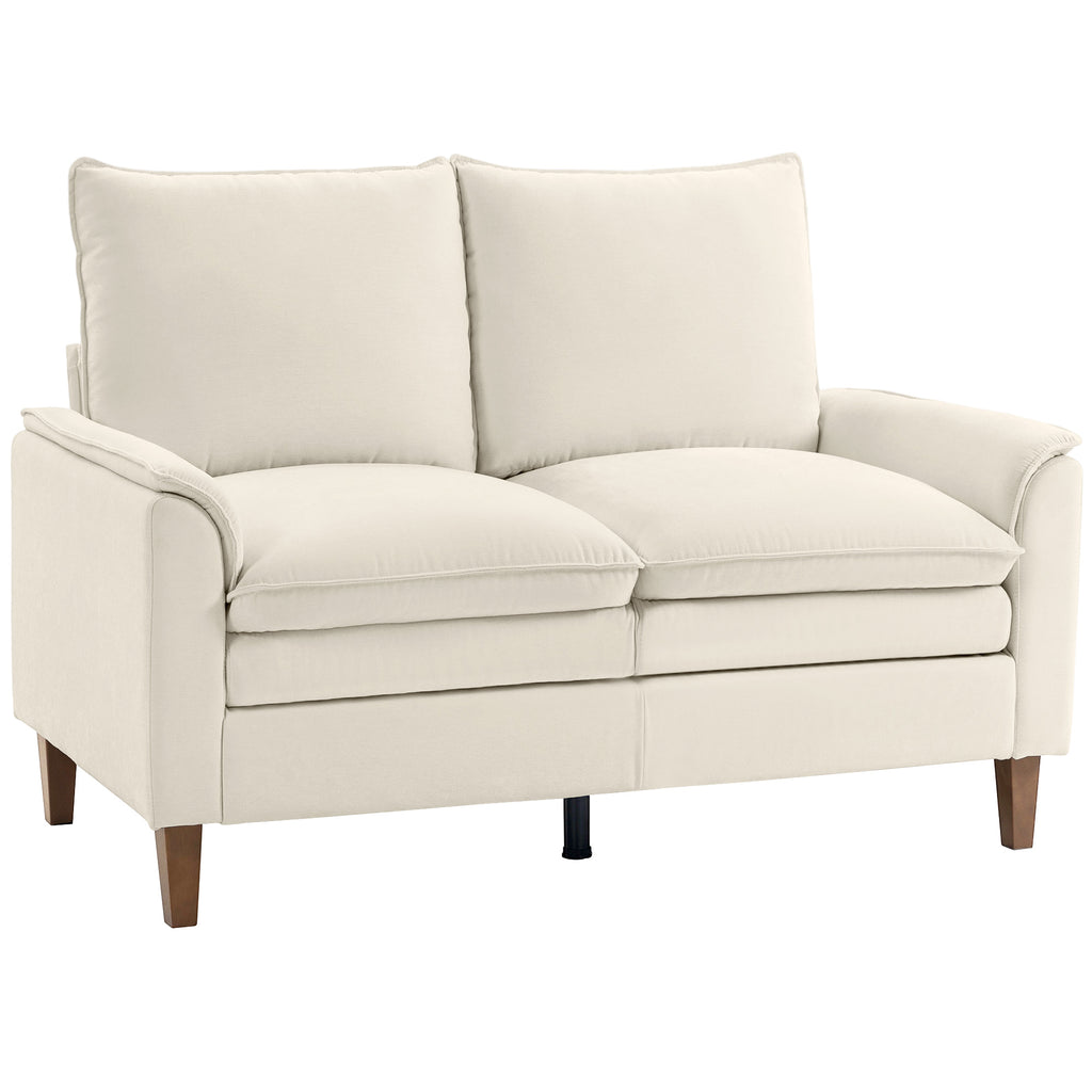 146 cm Zweisitzer Sofa, Chenille-Sofa mit doppellagiger Polsterung, Federkissen, tiefem Sitz, hoher Rückenlehne, Creme