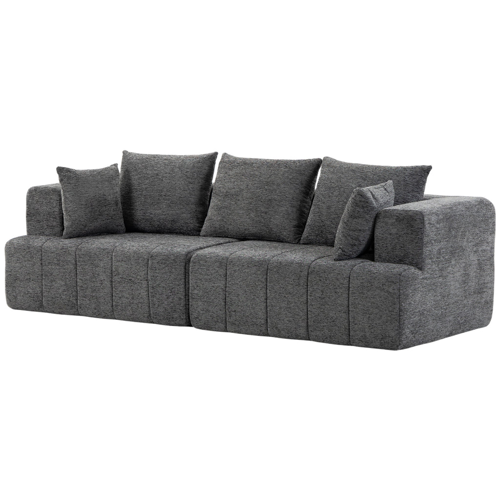 3-Sitzer-Sofa, Cloud-Sofa aus Chenille mit dicker Federkernpolsterung, breiter und tiefer Sitzfläche, breiten Armlehnen, Kissen, grau