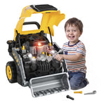 Kids Truck Engine Toy, Excavator Toy Steering Wheel with Spray, Lights and Sounds for 3-6 Years Boys Girls, Yellow