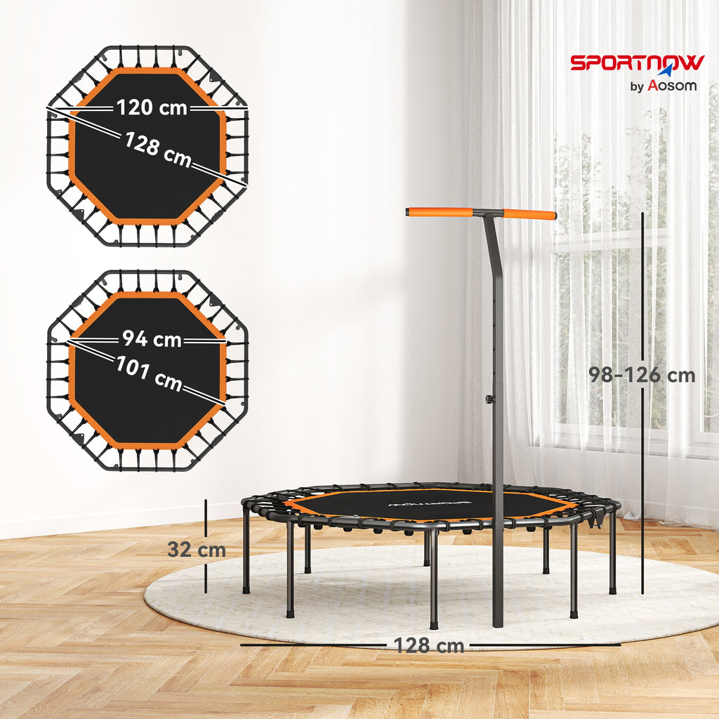 Fitness-Trampolin, Trainingstrampolin mit verstellbarem Haltegriff, stabil und leise, f¨¹r drinnen, Stahl, Orange