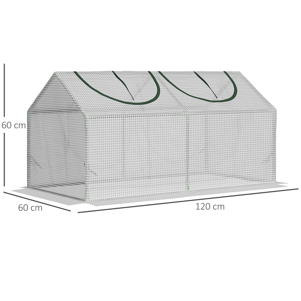Gewächshaus mit Fernster, PE-Gitterfolie, Foliengewächshaus aus Stahl, Treibhaus für Balkon, Garten, Tomatenhaus 120x60x60cm, Tomatengewächshaus für Gemüse, Blumen, Pflanzen, Weiß