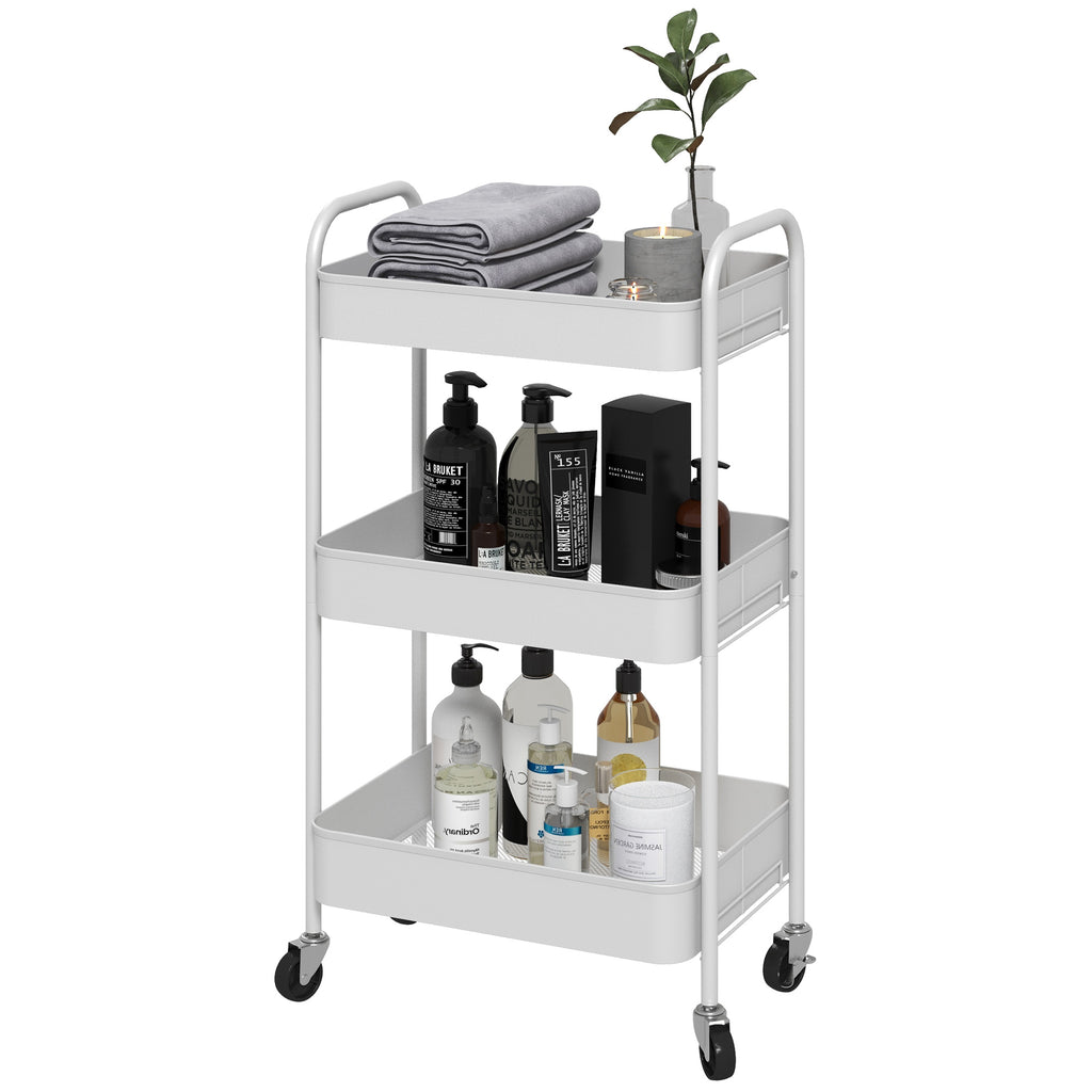 Three-Tier Steel Storage Trolley - White