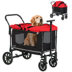Hundewagen Hundebuggy klappbar für Hunde & Katzen bis 30 kg 110 x 65 x 102 cm Rot