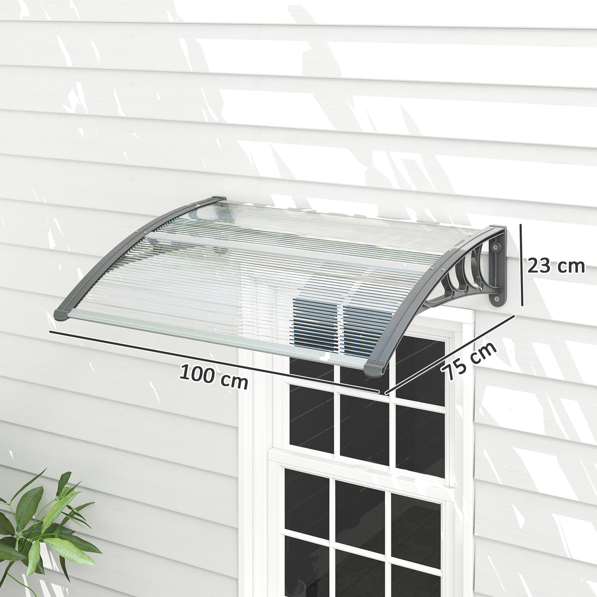 Vordach, Haust¨¹rvordach, ¨¹berdachung f¨¹r Eing?nge und Fenster, 100L x 75B x 23H cm, Silber