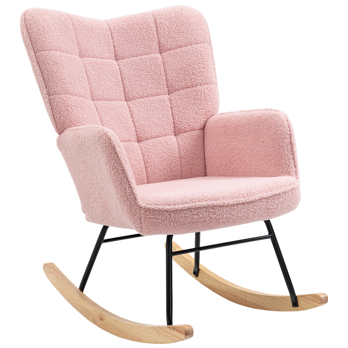 Schaukelstuhl im Retro-Design, Massivholz, Sessel, Relaxsessel, 98 cm x 71 cm x 101 cm, Rosa