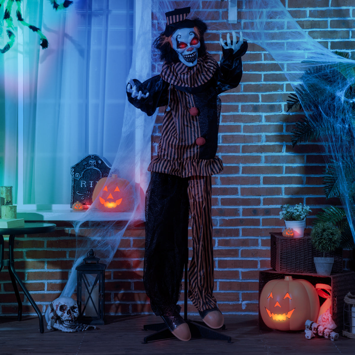 Halloween-Dekoration Horror-Clown mit Spezialeffekten und Soundfunktion 100 cm x 18 cm x 153 cm