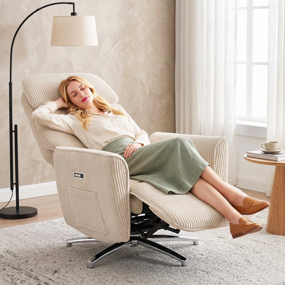 2 Motoren Relaxsessel Elektrisch Verstellbar Drehbar Creme
