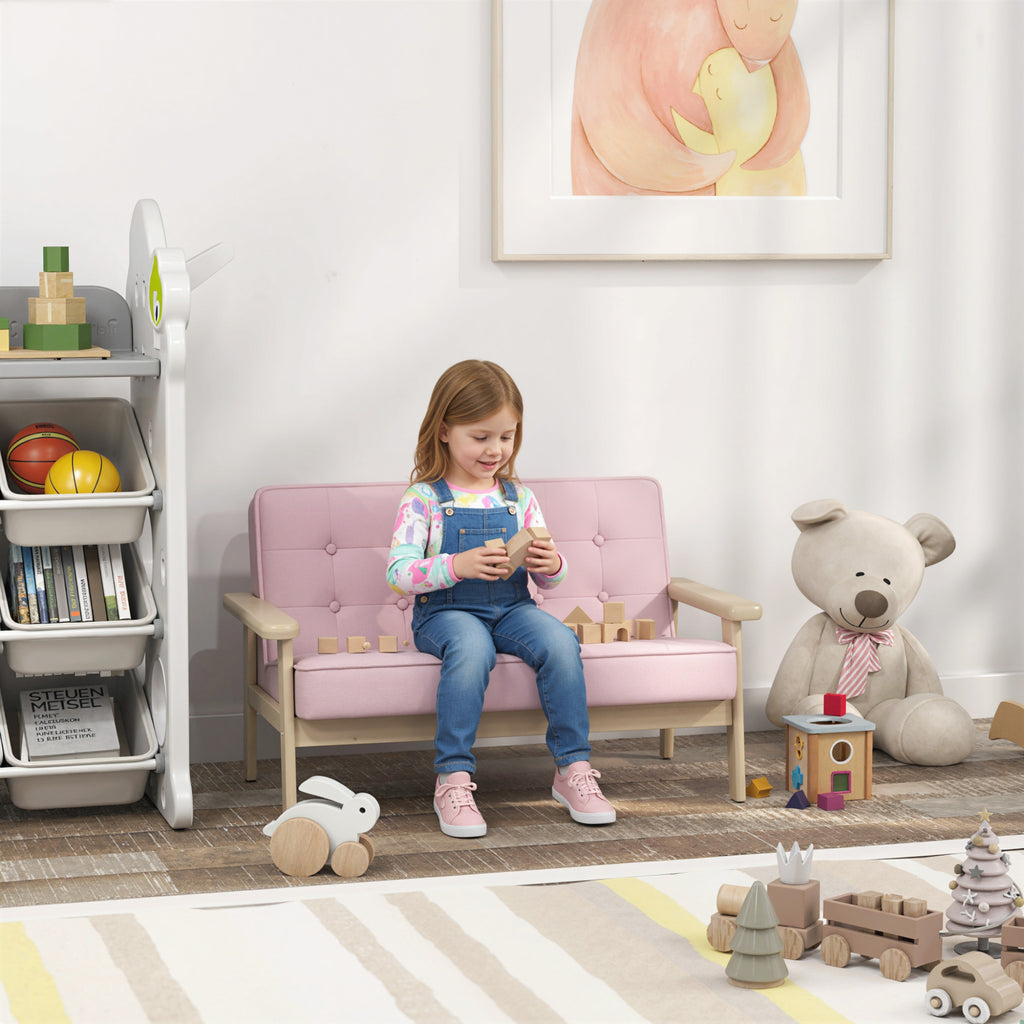 Kindersessel, Kindersofa mit Holzrahmen, Samtoptik, gepolstert, f¨¹r Kinder von 3-15 Jahren Rosa