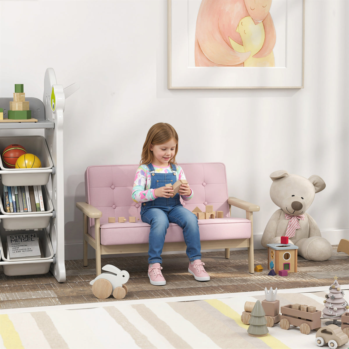 Kindersessel, Kindersofa mit Holzrahmen, Samtoptik, gepolstert, f¨¹r Kinder von 3-15 Jahren Rosa