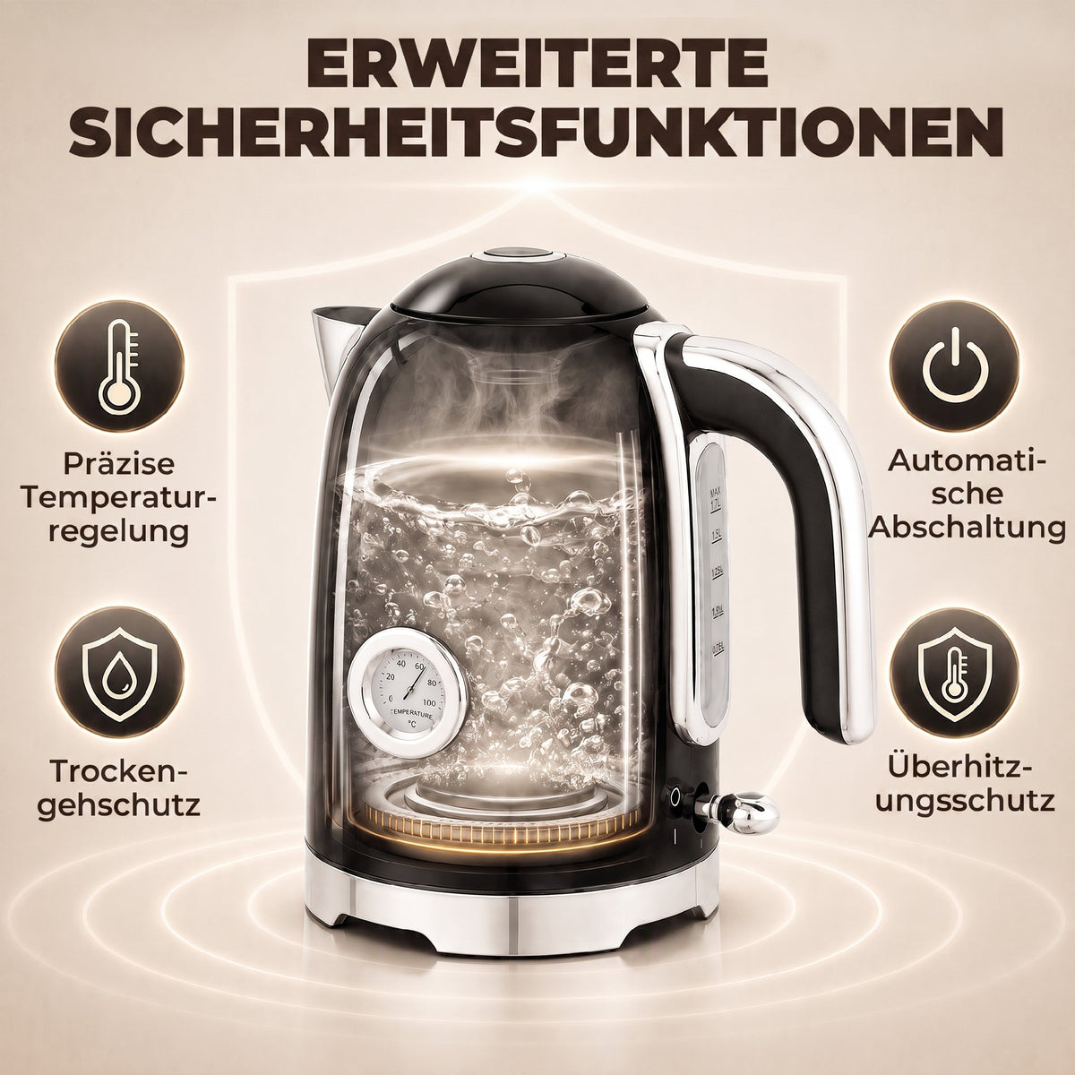 Wasserkocher und Toaster Set mit Thermometer, 1,7 l, 2200 W Wasserkocher, 2-Scheiben-Toaster mit 7 Bräunungsstufen