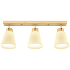 Deckenleuchte LED 40W Deckenlampe mit Doppelmontage und 90° verstellbaren Köpfen mit 3 E27-Fassungen Naturholz