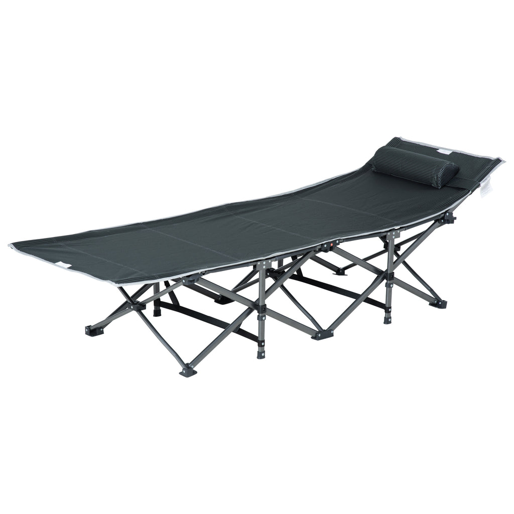 Campingbett, klappbares Feldbett mit Kopfkissen, 188 x 64,5 x 53 cm, Grau