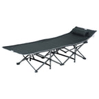 Campingbett, klappbares Feldbett mit Kopfkissen, 188 x 64,5 x 53 cm, Grau