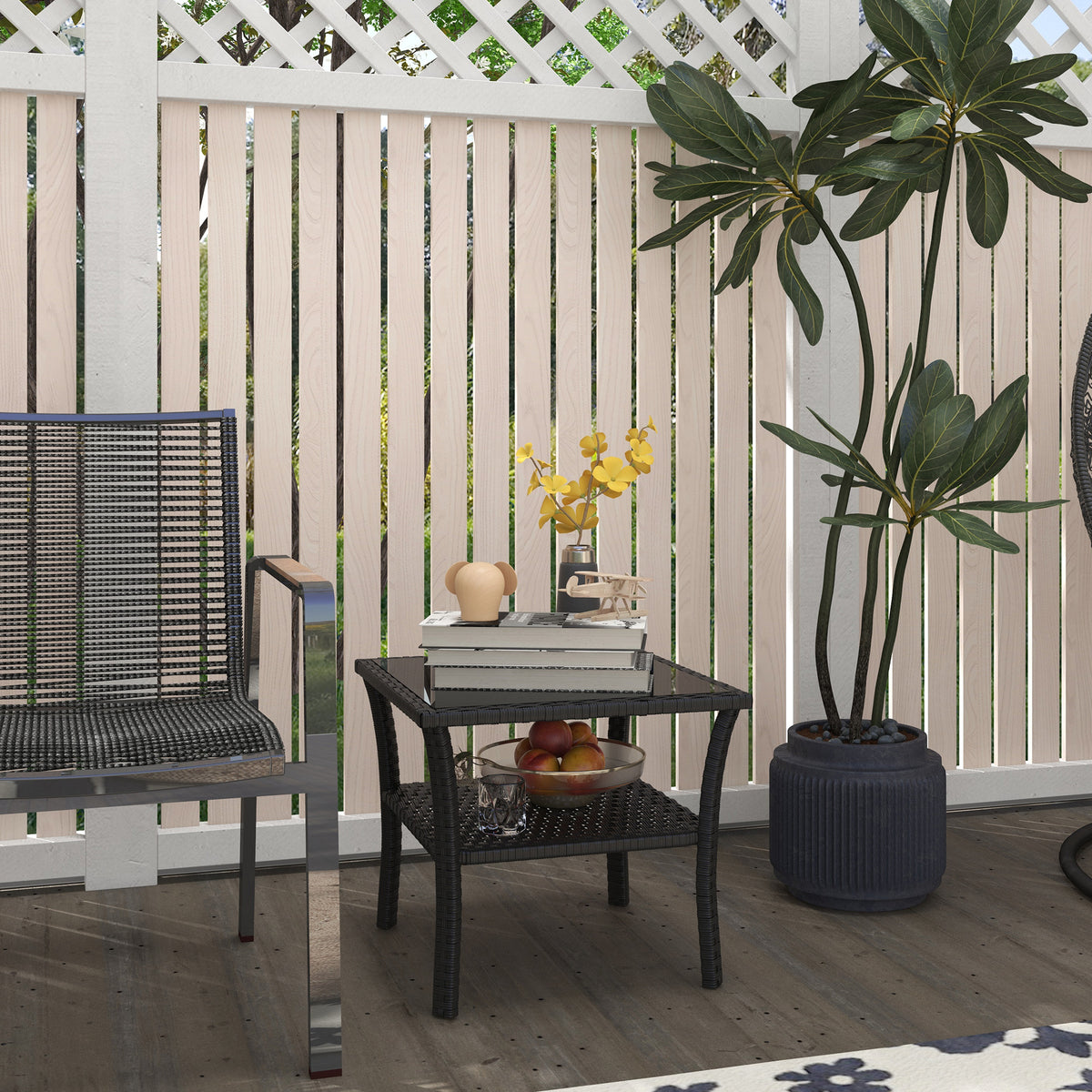 Two-tier PE Rattan Square Coffee Table - Black