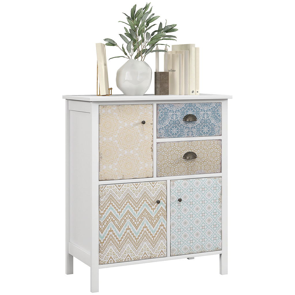 Sideboard, Shabby Chic Kommode, 2 Schubladen, 3 Schrankf?cher, Kiefernholz, 68x34x80cm, Wei?