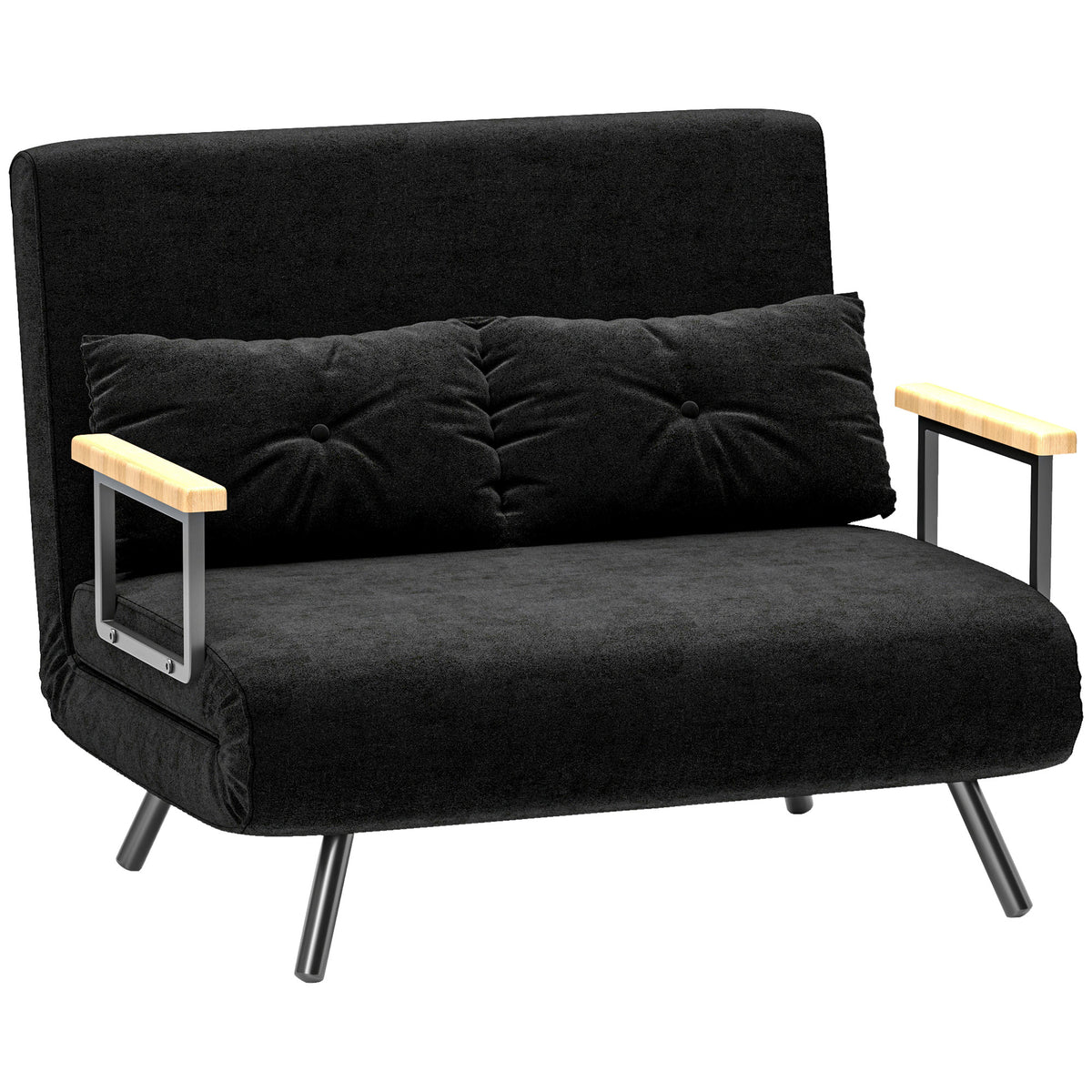 Schlafsofa 2er-Sofa Samtsofa, Schlaffunktion, inkl. 2 Kissen, Samtoptik, Schwarz