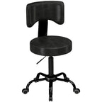 Rollhocker, höhenverstellbarer Salonstuhl aus PU-Leder mit Polstersitz, Rückenlehne und Rollen, Schwarz