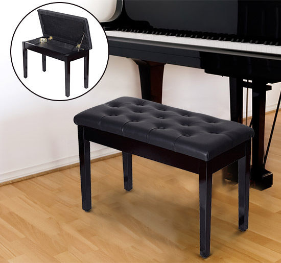 PU Leather Upholstered Piano Stool Makeup Stool Bench Dressing Table Seat with Storage 76x36x50cm, Black