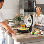 Pizzaofen elektrisch 430 ¡æ, 1200 Watt Pizzab?cker mit 30cm Steinplatte Timer Sichtfenster Edelstahl Schwarz