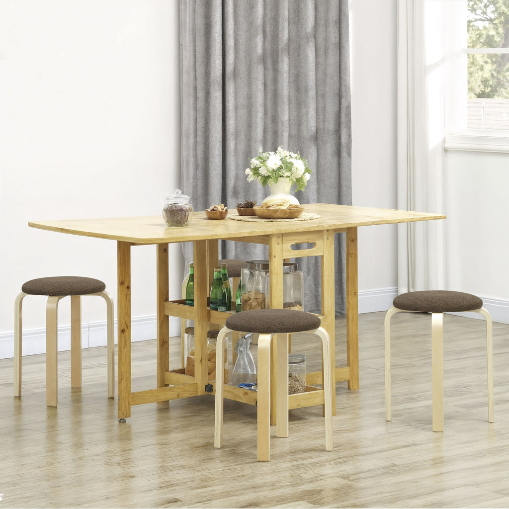 Polsterhocker im 4er-Set, stapelbar, lackierte Oberfläche, Holzbeine, Braun
