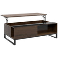 Beistelltisch mit Hebefunktion, verstecktes Staufach, Walsnussholzoptik, Stahlrahmen, 102 x 58 x 35,5 cm