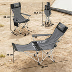 2er Set Campingstuhl faltbar Angelstuhl mit abnehmbar Fußstütze Getränkehalter belastbar 120 kg Grau