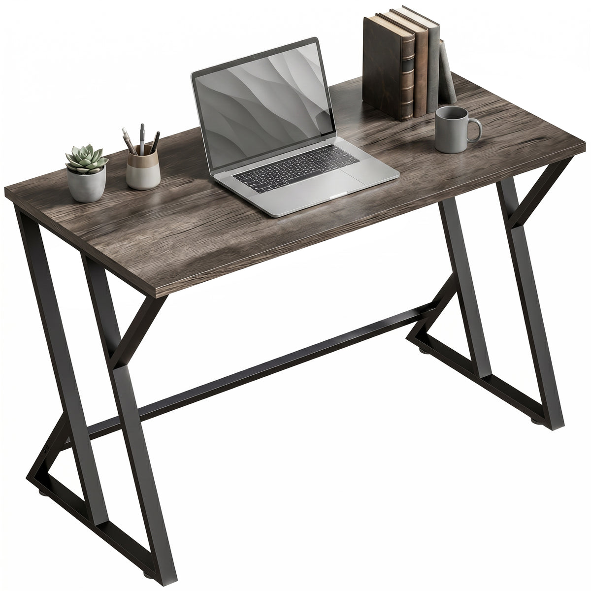Schreibtisch Computertisch 120x60cm Bürotisch mit Z-förmigem Metallfuß, Holzoptik, Industriedesign für Büro, Grau