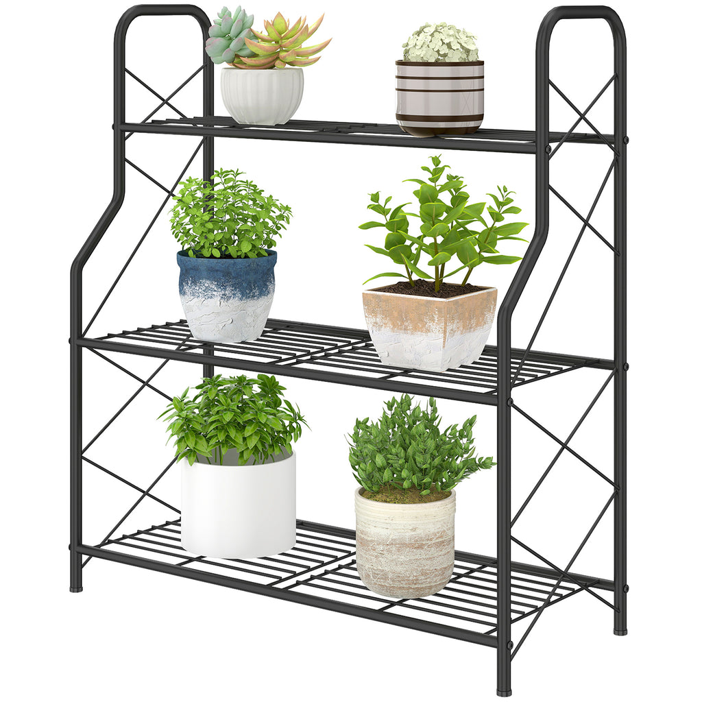 3-Tier Metal Plant Stand, Heavy Duty Ladder Shelf Potted Plants Display Rack, Indoor Outdoor Flower Pot Holder