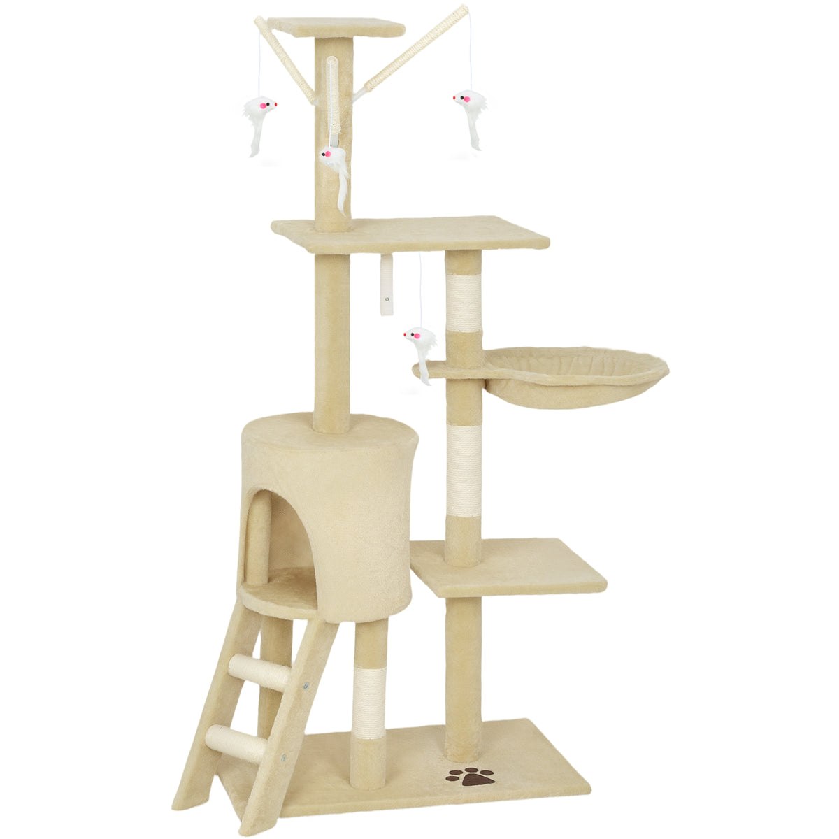 Multi-Level Cat Tower, 134cm Cat Tree with Condo and Sisal Scratching Posts for Indoor Kittens, Beige
