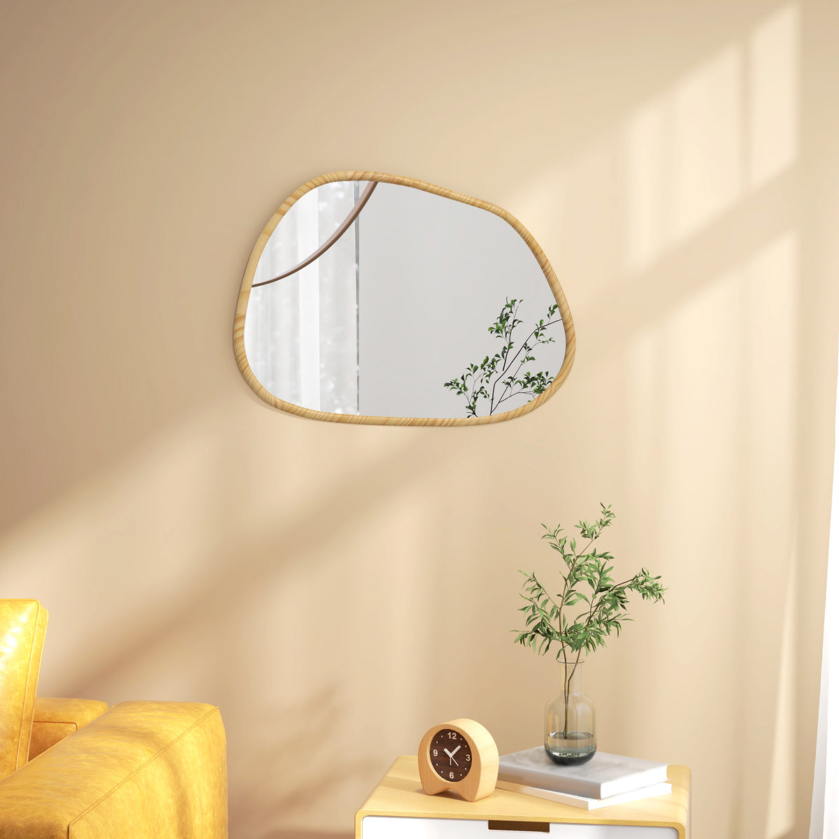 Wandspiegel Dekospiegel Spiegel, Vintage-Design, 70 cm x 2,1 cm x 50 cm, Massivholz, Natur