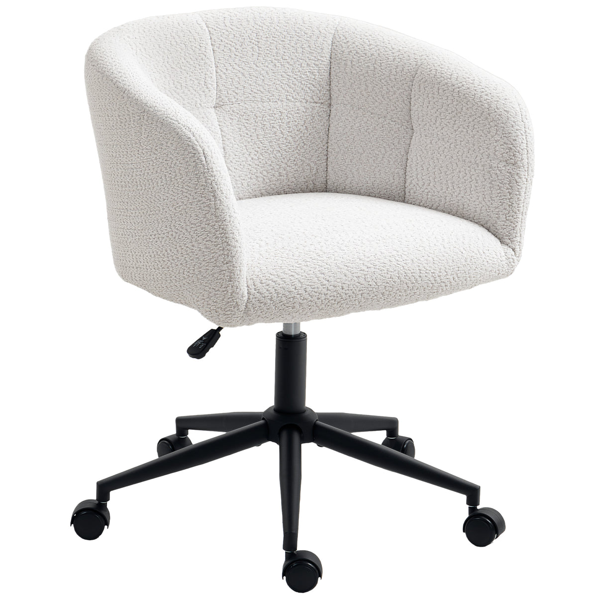 Gepolsterter B¨¹rostuhl mit Pl¨¹schbezug, Wannen-Design, rollbarer Schreibtischstuhl, Stahlbasis, Creme+Schwarz