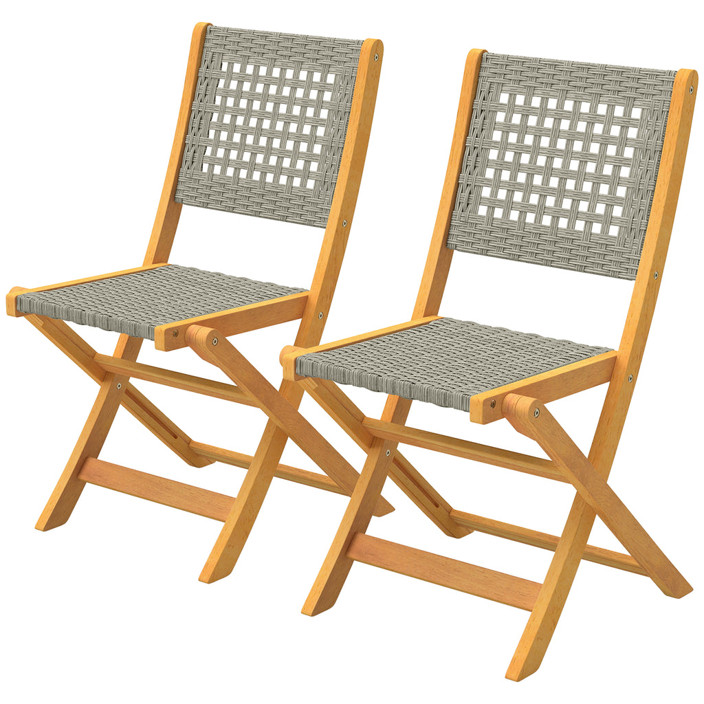 Gartenstühle 2 Stück FSC Klappstuhl mit Atmungsaktiv Sitz angenehme Sitzhöhe aus Massivholz & Polyrattan