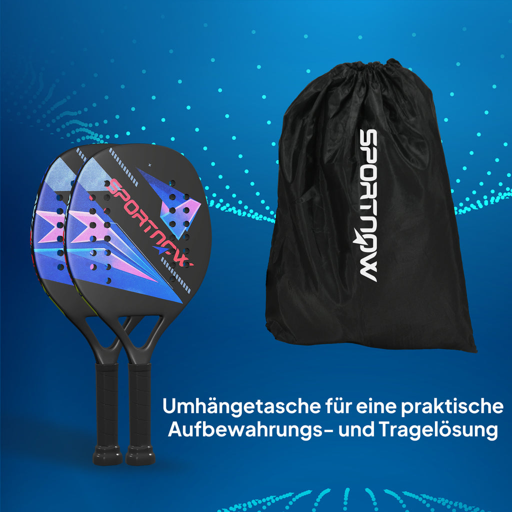  Beach-Tennisschläger-Set, rutschfester Griff, Kohlefaser, Schwarz