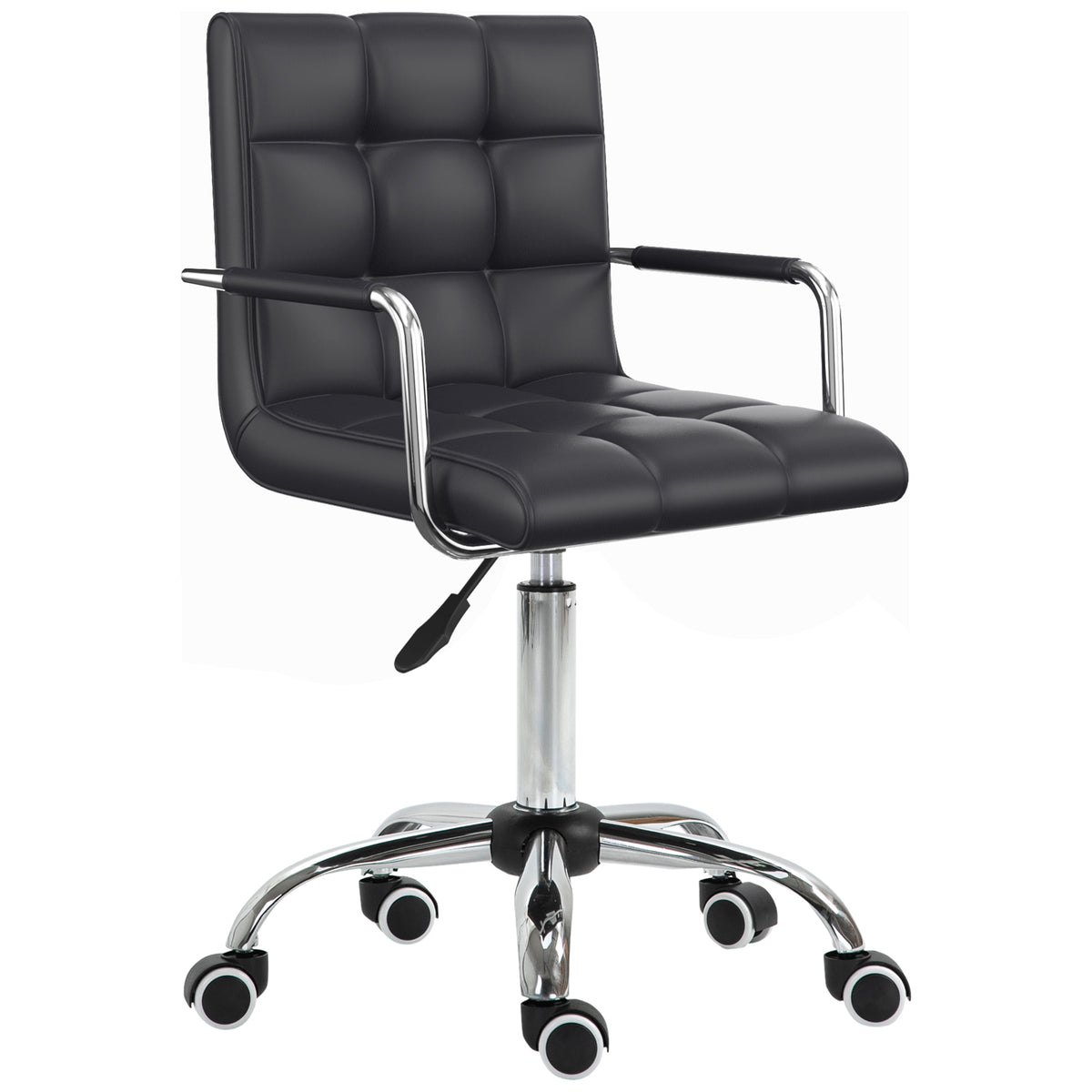 Bürostuhl im Retrodesign, höhenverstellbar, 5 Rollen, 52,5 cm x 54 cm x 99 cm, Schwarz