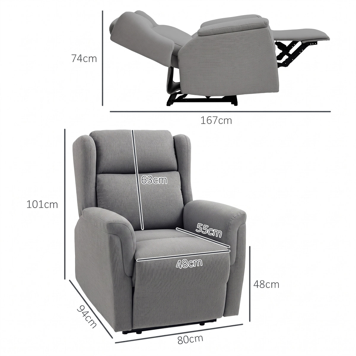 Relaxsessel, Verstellbarer Polstersessel mit Fußstütze, 160° neigbar, Leinenoptik, schneller Aufbau, Dunkelgrau
