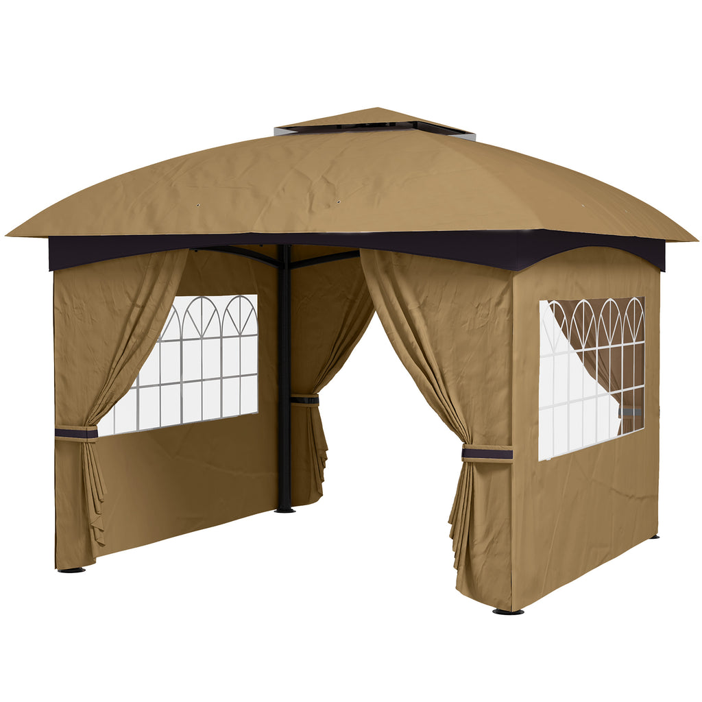 3,4 x 3,4 m Gartenpavillon, Bierzelt mit Lüftungsdach, Bogenfenstern, Stahlgestell, Beige