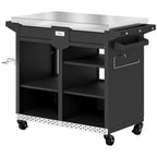 Grillwagen 5-Etagen Grilltisch mit Edelstahl Arbeitsfläche verstellbar Regale Schublade Rollen Gewürzhalter Müllständer