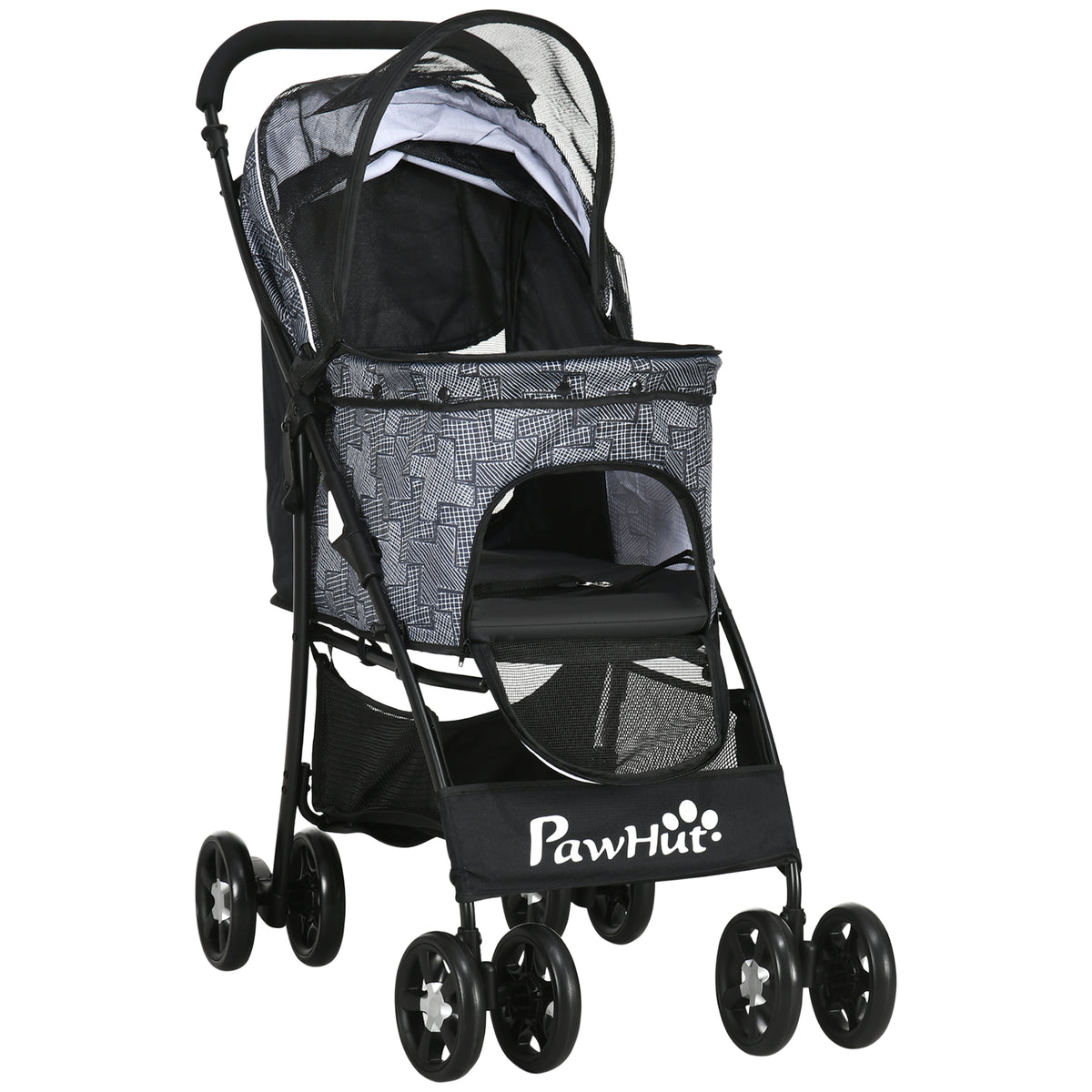 Foldable Pet Stroller for Dogs, Puppy Stroller, with Large Carriage, Brakes, Canopy - Grey