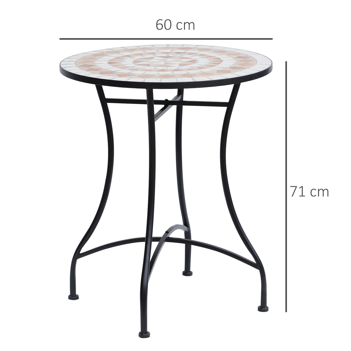 Gartentisch Ø60 x H71cm, Wetterfest Balkontisch aus Metall, Esstisch Outdoor, Campingtisch Beistelltisch, rund Terrassentisch für Garten Terrasse Balkon Orange+Weiß