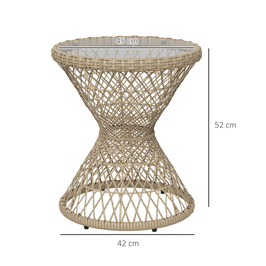 Couchtisch Beistelltisch Boho-Design, Glasplatte, PE-Rattan, 45 cm x 45 cm x 52 cm, Natur