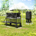 Double Decker Folding Festival Trolley on Wheels, 200KG & 350L Capacity Collapsible Wagon Festival Trolley Cart with 134cm Extended for Camping Sports Shopping Garden and Beach, Black