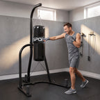 Boxsackständer Freistehender Boxsackhalter mit Boxsack Bungee-Seil 360° Kette U-basis Hantelscheibenhalterung Stahl