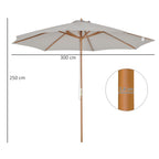 3(m) Garden Parasol, Pulley Operated Patio Umbrella, Wooden Parasol, Table Market Umbrella with Rope Pulley Mechanism and 8 Ribs, Grey